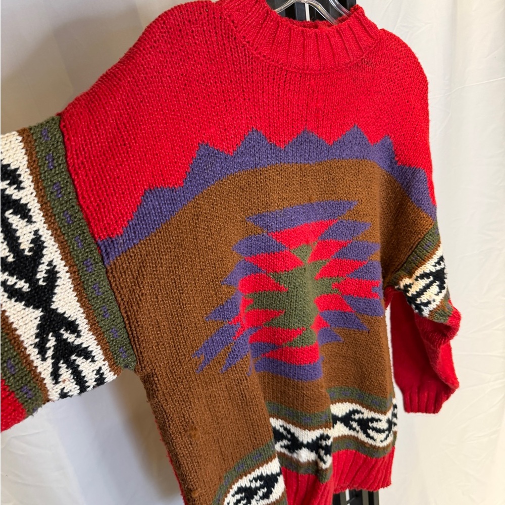 Vibrant Red and Brown Crewneck‎ Sweater - Picture 2 of 4